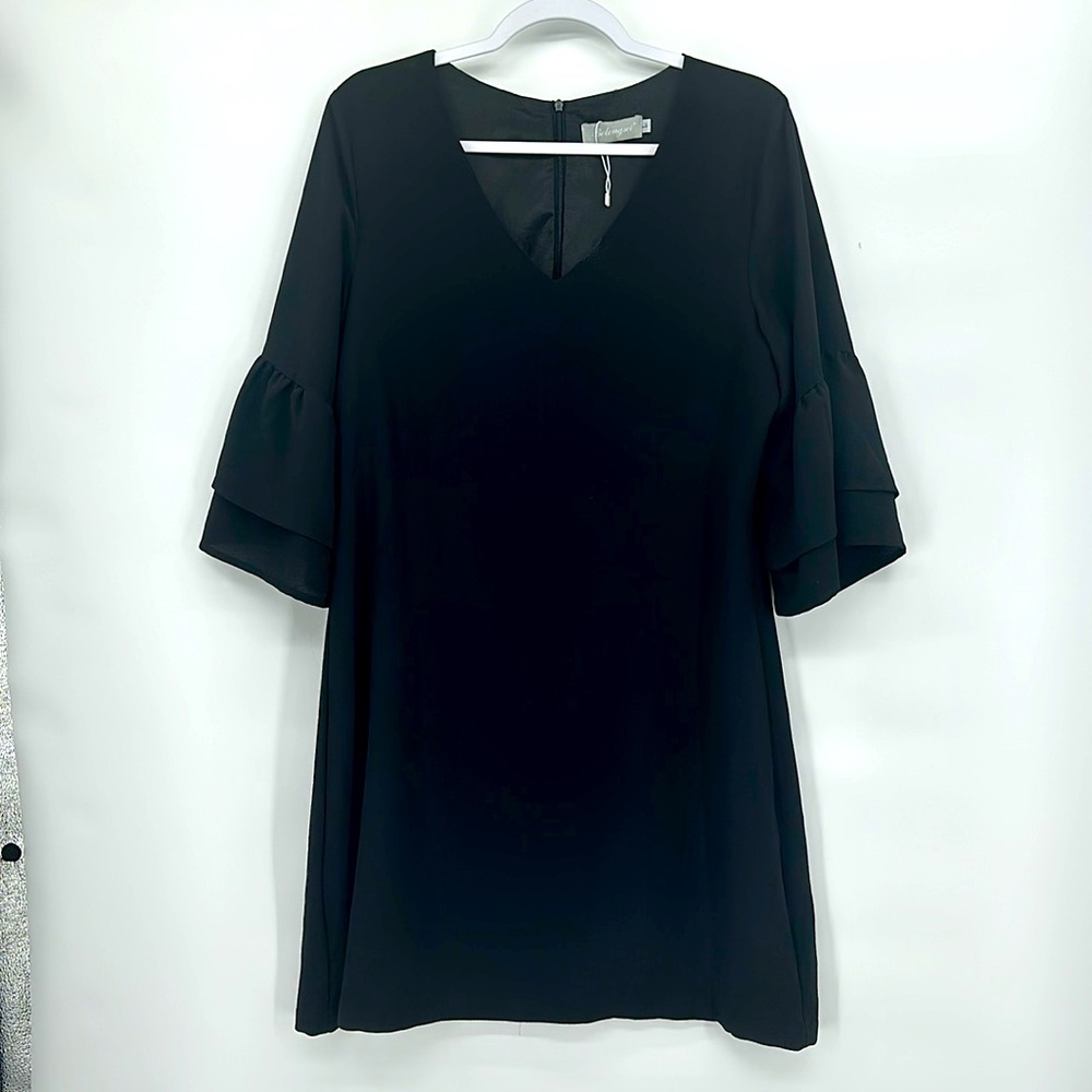 V Neck Casual Loose Black Shift  Dress